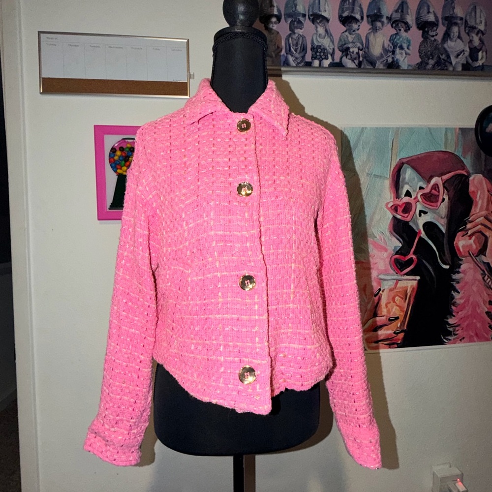 Zara Vibrant Pink Tweed Blazer
